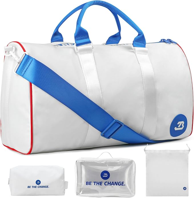 4Pcs/Set Waterproof Sports Duffel Bag 1000D Nylon Durable Gym Bags for Men and Women Overnight Bag with 3 Accessory Bags of Wet & Dry Separation Upgrades 2.0 White by HOME