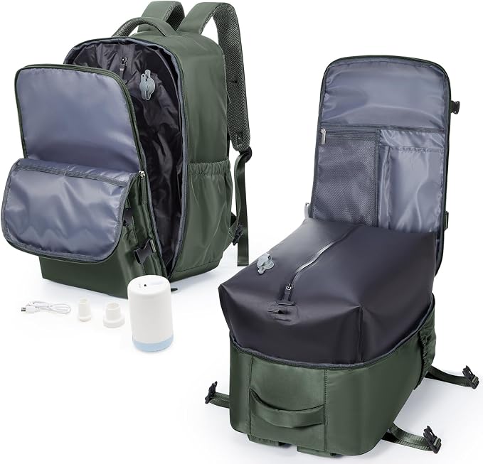 winspansy Vacuum Backpack Travel Essentials with Air Pump Compression Bags for Travel Carry on Flight Approved Seal Vacpack Personal Item Backpack with Vacuum System for Women Men Dark Green by winspansy