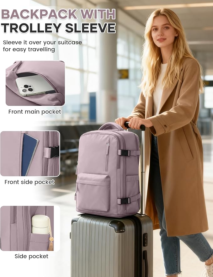 WONHOX Carry on Travel Laptop Backpack for Women Men Flight Approved,Backpack for Women Travel Bag Hiking Outdoor Sports Rucksack Casual Daypack, Lotus Pink - Image 5