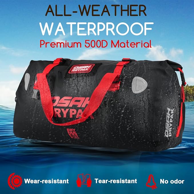 OSAH DRYPAK Waterproof Duffel Bag - Motorcycle Dry Bag Tail Bag with Large Storage Space, Waterproof Luggage Duffle Bags with Outer Mesh Zipper Pocket for Camping, Kayaking, Fishing & Traveling - Image 4