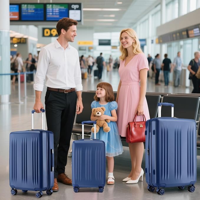 Kono Expandable Luggage 3 Piece Set Hardshell Lightweight 20in 24in 28in Carry On Suitcase with Spinner Wheels TSA Lock(Navy) - Image 2