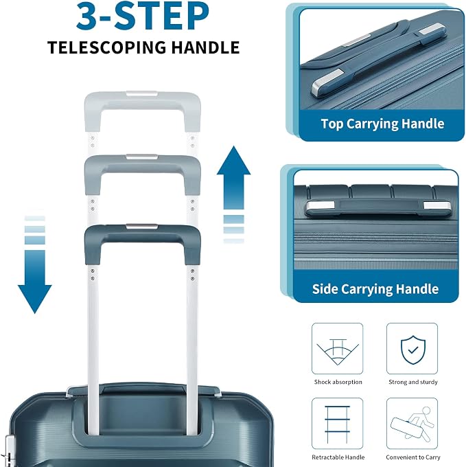 Somago 20" Carry On Luggage and 14" Mini Cosmetic Cases Travel Set Lightweight Polypropylene Suitcase with TSA Lock YKK Zipper Hardside Luggage with Spinner Wheels (2 Piece Set, Ice Blue) - Image 7