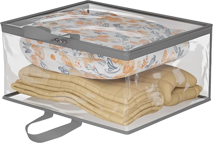 Kuber Industries Waterproof Storage Bag | Multipurpose Bag for Toys, Clothes, Blankets, Bedsheets | Zipper & Handle | Transparent Wardrobe Organizer | Grey by Kuber+Industries