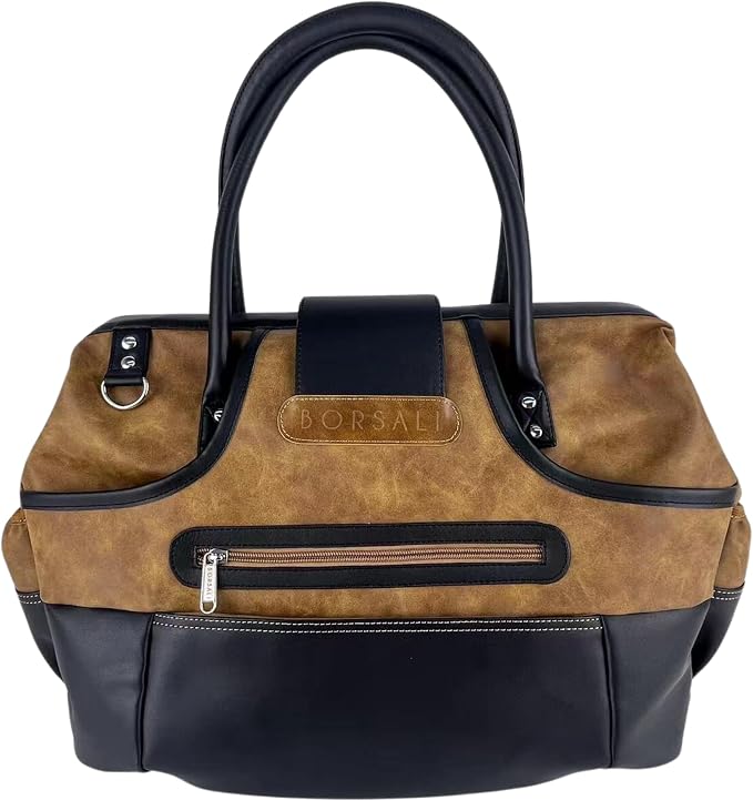 Borsali Weekender Bag for Women - Travel Carry On Duffel -Vegan Leather with Travel Wallet, Packing Cubes, Shoe Covers & Glasses Case (Brown/Black) - Image 2