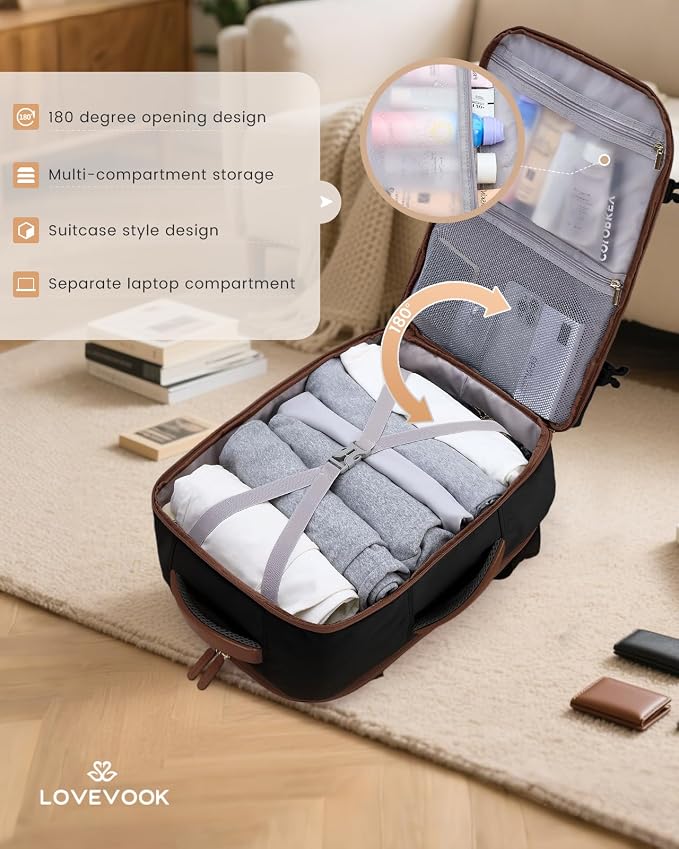 LOVEVOOK Travel Backpack for Women & Men, 40L Carry on Backpack Airline Approved, Large TSA Personal Item Travel Bag fits 17.3" Laptop, Business Weekender Bag for Essentials, 4Pcs - Image 6