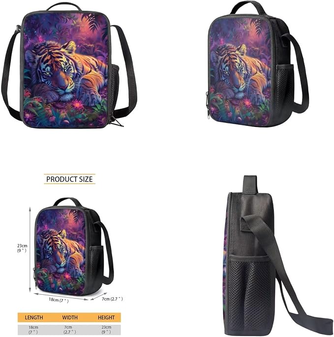Tiger Backpack for Kids Girls Backpack with Lunch Box Water Bottle Holder with Strap and Soft Pencil Case 4PCS Set Bookbag with Front Pocket 17 inch Large Capacity School Bag with Side Pocket - Image 4