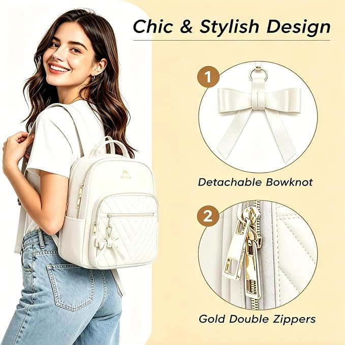 MATEIN Cute Backpack for Women, Mini Stylish Daypack Purse, 2pcs Set, Beige | Waterproof Anti-theft Casual Daily Rucksack, Ladies Teen Girls Shoulder Bag Handbags, Bookbag for Travel Work School College - Image 6