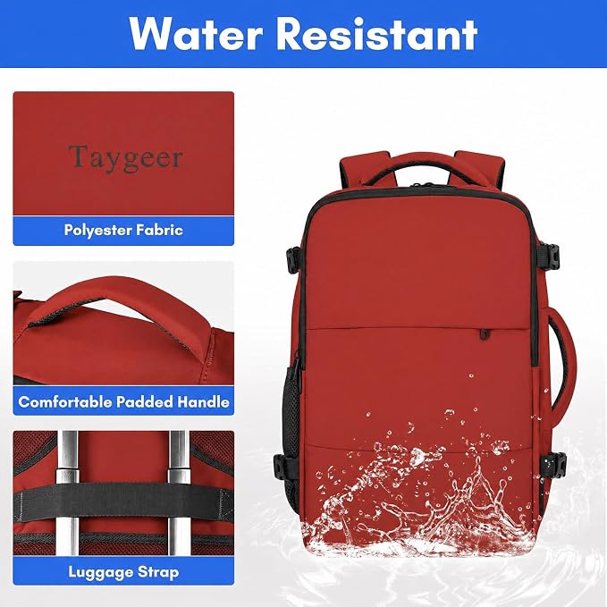 Taygeer 15.6 Inch Travel Backpack Carry On for Women Men, Personal Item Bag | Airline Approved Backpack with Water Bottle Pocket & Laptop Compartment, Bag for Weekender, Work, Hiking Essentials,Brick Red - Image 7