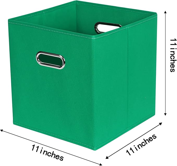 Fabric Cloth Storage Bins,Fabric Cube Bins Organizer with Dual Handles Foldable Cube Storage Baskets for Home Bedroom Storage,Set of 3,(Green) - Image 2