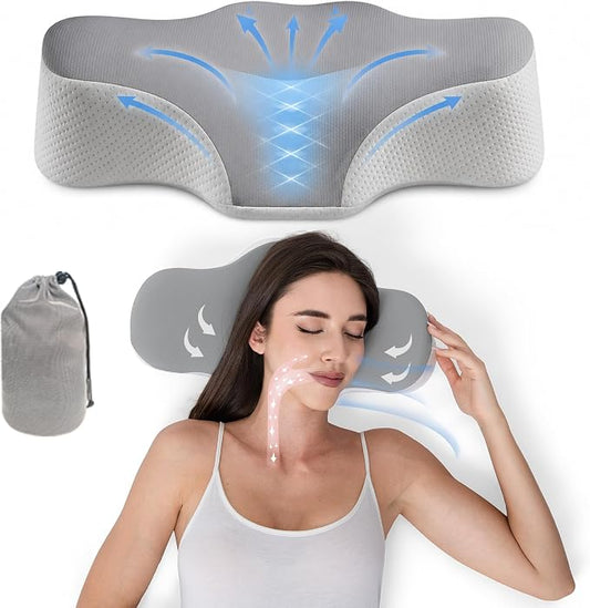 Bespilow Travel Cervical Pillow for Bed Sleeping, Small Memory Foam Neck Pillow with Cooling Washable Cover, Compact Ergonomic Neck Support Pillows for Car Camping, RV, Road Trip & Passenger Seat by cervicalpillow