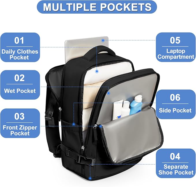 coofay Travel Backpack For Women Airline Approved Carry On Waterproof Sports Luggage Casual Daypack Small Hiking Backpack Black - Image 4