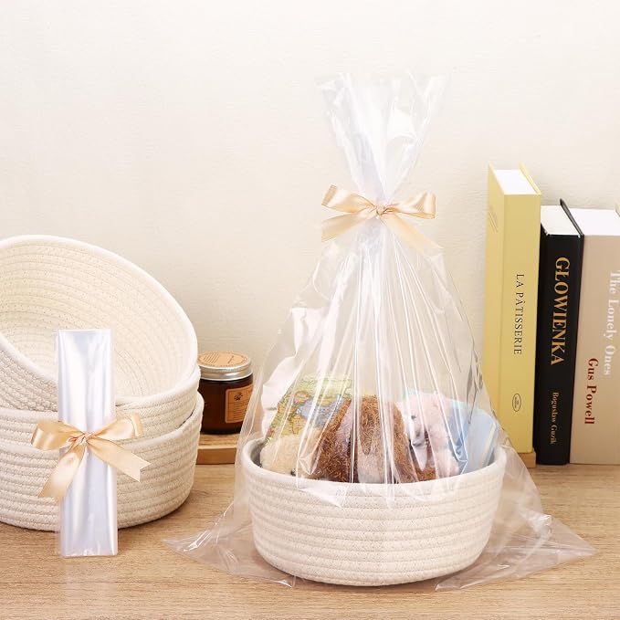12 Pack Small Woven Storage Baskets with Gift Bag and Ribbon for Organizing Woven Natural Cotton Rope Bins Round Boho Empty Decorative Gift Chest Basket Box for Bathroom, Closet, Shelf Organizer (12) - Image 6
