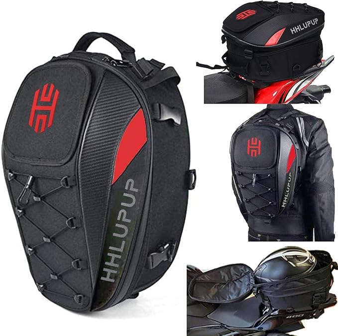 38L Motorcycle Tail Bag Seat Helmet Large Capacity Motorcycle Backpack Waterproof Luggage Bag Red by HHLUPUP