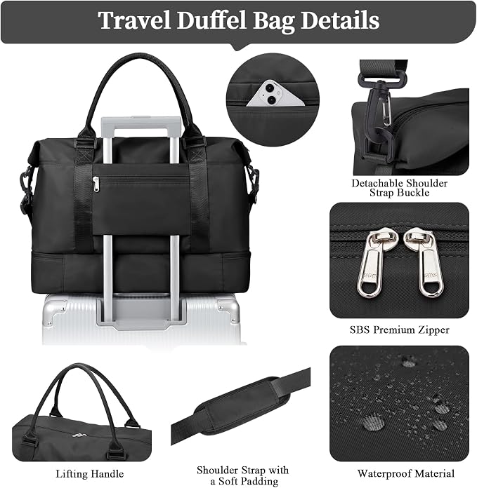 Weekender Bags for Women, Personal Item Travel Bag with Shoes Compartment | Overnight Travel Duffel Bag with Toiletry Bag, Airplane Friendly Carry-On Bag - Image 5