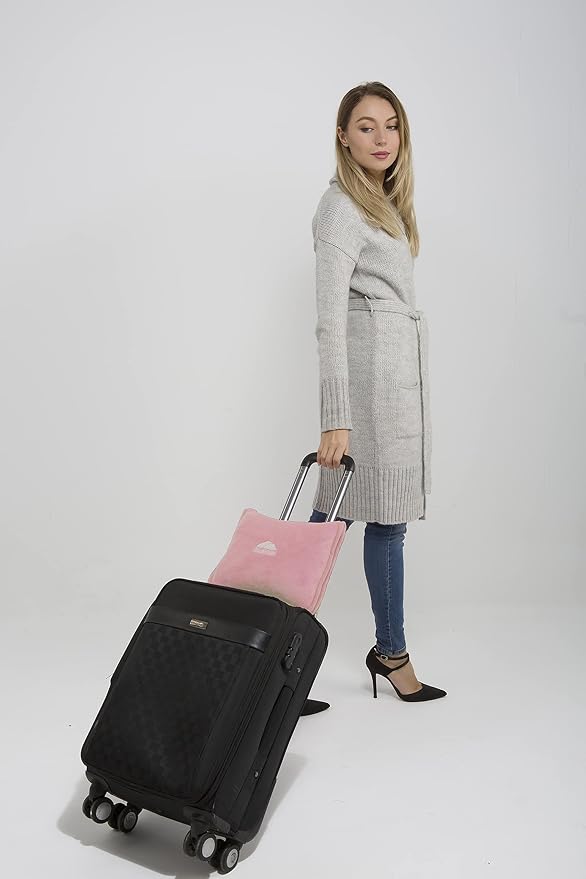 BlueHills Premium Soft Travel Blanket Pillow Airplane 2 in 1 - Light Pink | Large Travel Size Blanket Throw in Compact Case, Long Flight Essentials, Lightweight & Portable, Carry on Airplane Comfort - Image 5