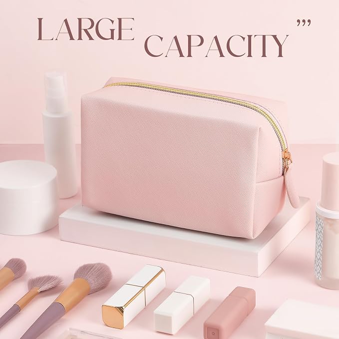 Kigeli 1 Pc Makeup Bag Bulk PU Leather Cosmetic Pouches Waterproof Plain with Zipper Preppy Makeup Pouch Toiletry Bag for Women Wedding Bachelorette Party Gift Travel Storage Organizer (Light Pink) - Image 3