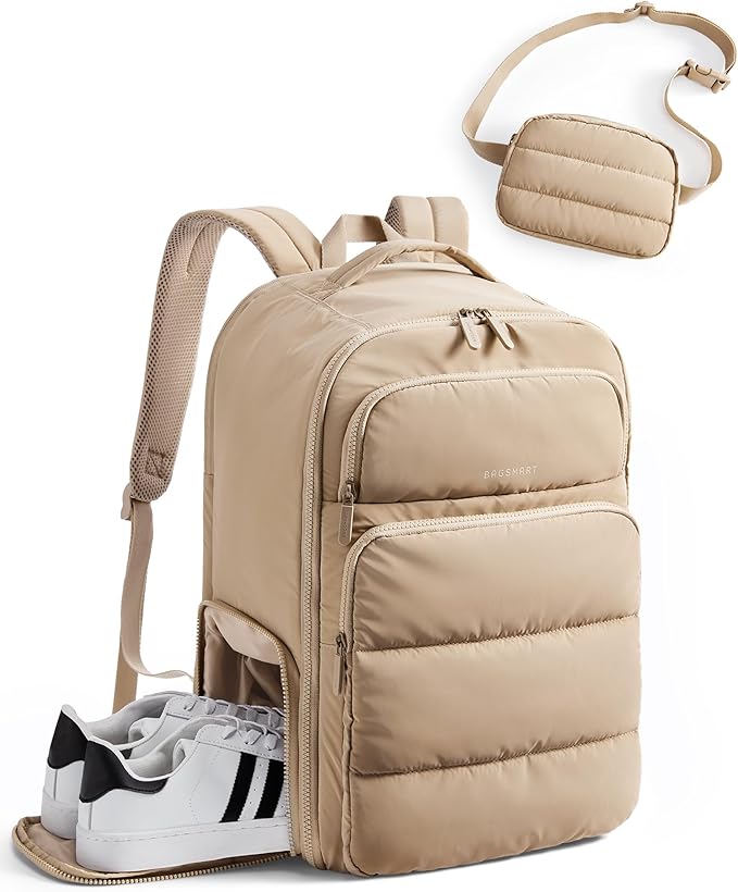 BAGSMART 35L Travel Backpack for Women, 17.3" Carry-On Personal Item | Flight Approved, 180° Opening, Wet/Dry Pocket, Free Crossbody Bag, Shoe Compartment, Luggage Sleeve, Water Resistant by BAGSMART