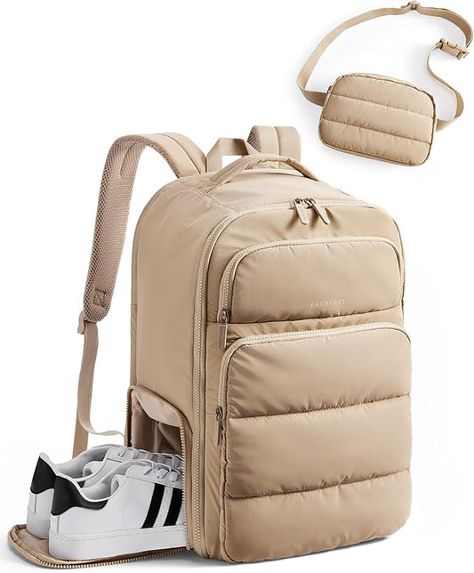 BAGSMART 35L Travel Backpack for Women, 17.3" Carry-On Personal Item | Flight Approved, 180° Opening, Wet/Dry Pocket, Free Crossbody Bag, Shoe Compartment, Luggage Sleeve, Water Resistant by BAGSMART