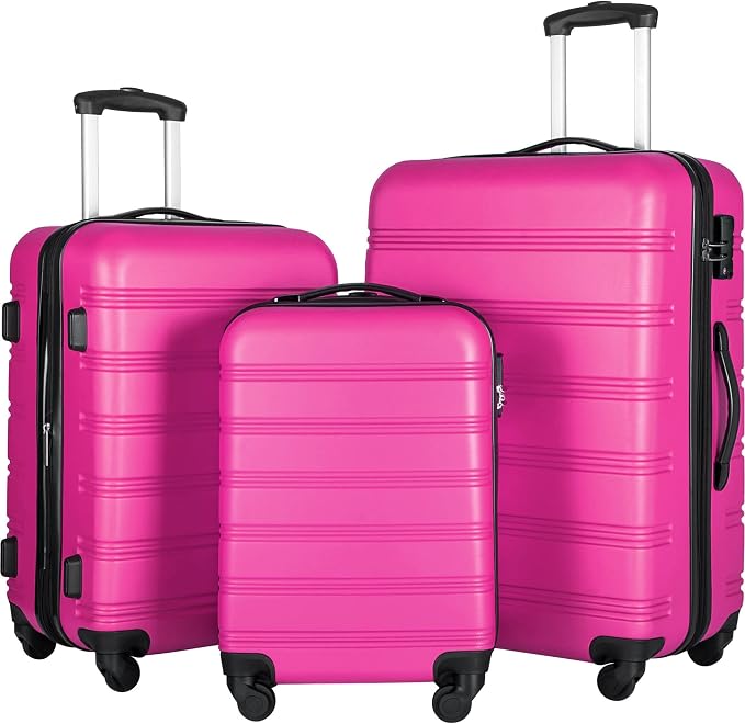 Merax Luggage Sets 3 Piece Suitcase Set 20/24/28,Carry on Luggage Airline Approved,Hard Case with Spinner Wheels,Pink by Merax