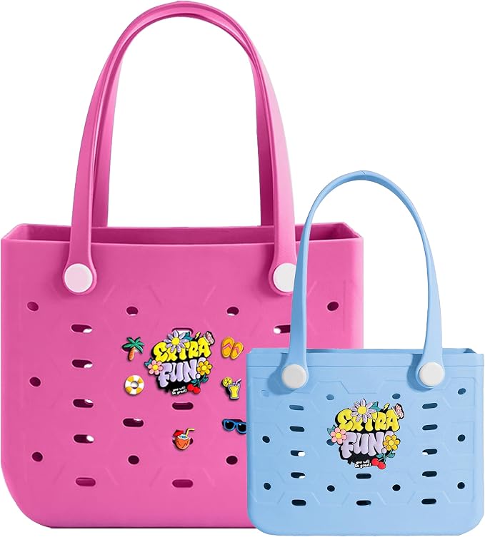 2-Pack Beach Bags Medium & Small,Waterproof Sandproof Rubber Tote Set for Women Men, Vacation Pool Boat Essentials - Image 5