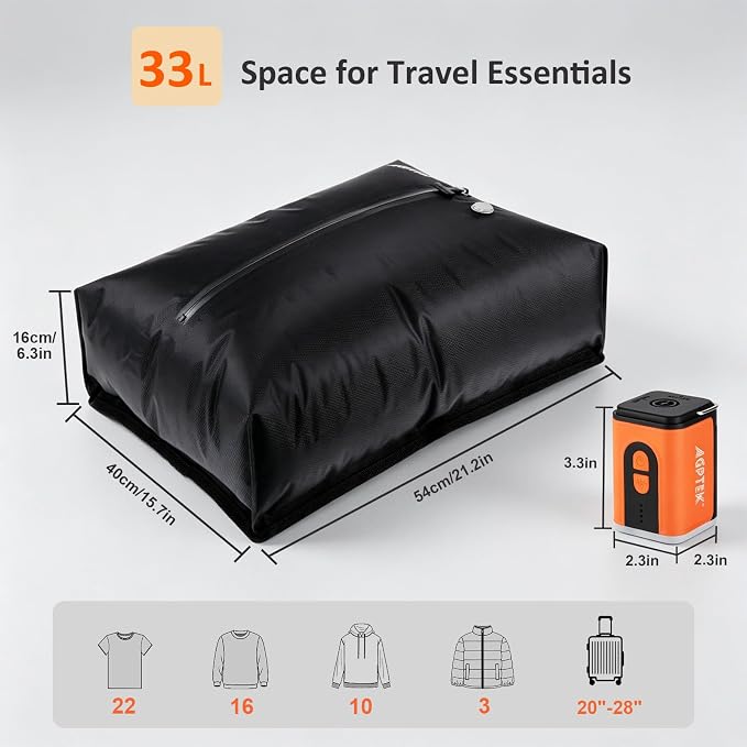AGPTEK Travel Vacuum Bags with Mini Pump, IP67 Waterproof 2PCS Compression Bags for Carry on Luggage and Backpack, Electric Air Pump with 5 Nozzles & LED Light, Vacuum Seal Packing Cubes for Clothes - Image 7