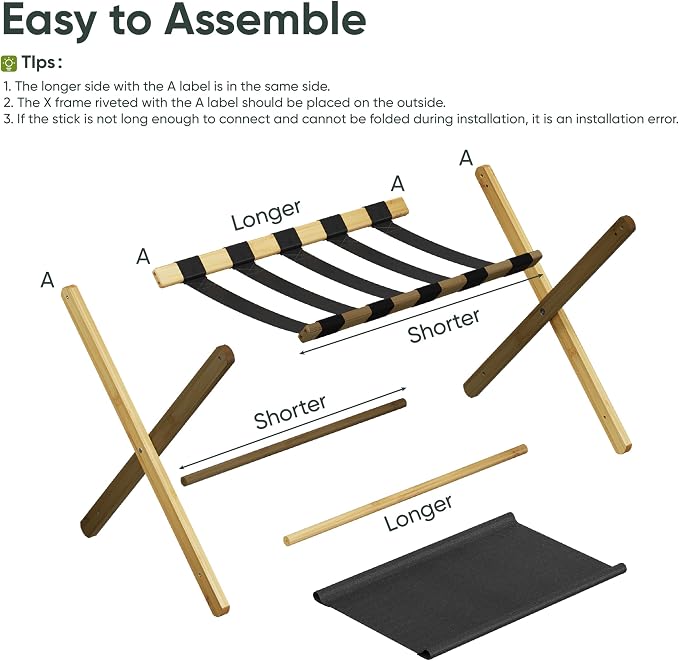 Smart FENDEE 2 Pack Luggage Rack, Folding Luggage Rack for Guest Room, Bamboo Suitcase Stand Holds up to 131 lb, Luggage Stand with Storage Shelf for Hotel, Bedroom - Image 3
