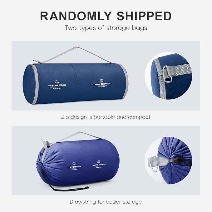 urnexttour Travel Pillow and Blanket Set Neck Pillows Travel Essentials with Sleep Mask for Airplane Car Memory Foam Blue - Image 2