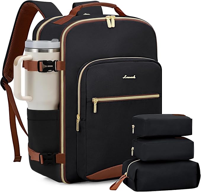 LOVEVOOK 50L Large Travel Backpack for Women Men Fits 17 Inch Laptop, Carry on Backpack for Traveling on Airplane, Personal Item Bag Airline Approved, Business Causal Weekender Backpack, Black-Brown by LOVEVOOK