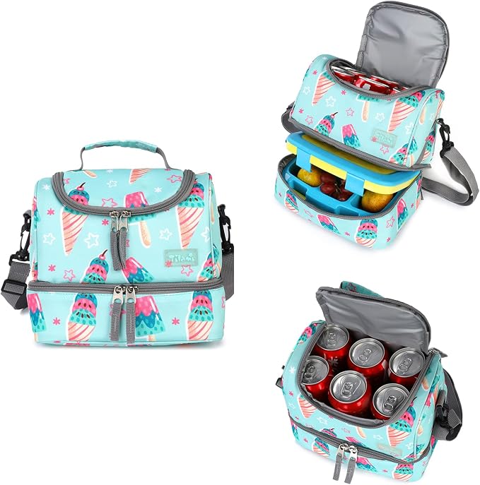 Tilami Rolling Backpack 18 inch Double Handle with Lunch Bag Wheeled Kids Backpack for Girls and Boys, Icecream Green - Image 5