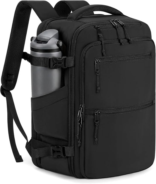 mibasies 30L Travel Backpack for Women & Men: Carry On Luggage Flight Approved, TSA Laptop Backpack with Water Bottle Pocket, Personal Item Bag Fits 15.6" Laptop for Weekender Business - Black by mibasies