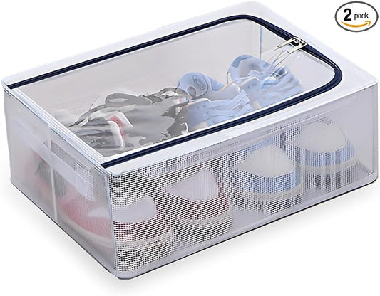 HomeEssentials Clear Foldable Shoe Bag - Shoe Box Organizer | Transparent Shoe Rack | Dustproof Shoe Cover | Space-Saving Sneaker Box | Foldable & Easy to Clean | Storage Organizer, White, S, Box by Unknown