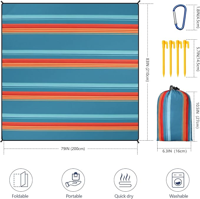 WIWIGO Beach Blanket Waterproof Sandproof Beach Mat 79" X 83"/10'x9'for 2-8 Adults Quick Drying Outdoor Picnic Mat Beach Accessories for Travel, Camping, Hiking - Image 2