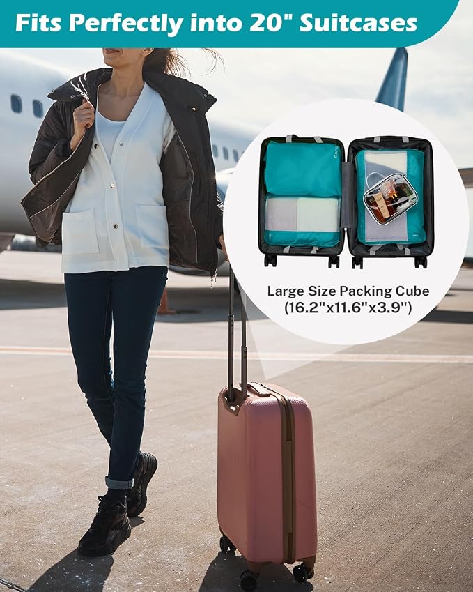 Gonex 8 Set Compression Packing Cubes, Expandable Mesh Organizer for Travel Accessories, Essentials With Toiletry, Laundry, Shoe, Cable Bags for Suitcases, Blue - Image 2