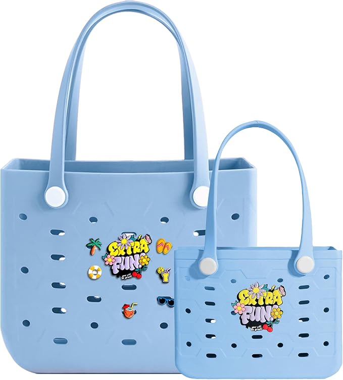 2-Pack Beach Bags Medium & Small,Waterproof Sandproof Rubber Tote Set for Women Men, Vacation Pool Boat Essentials - Image 5