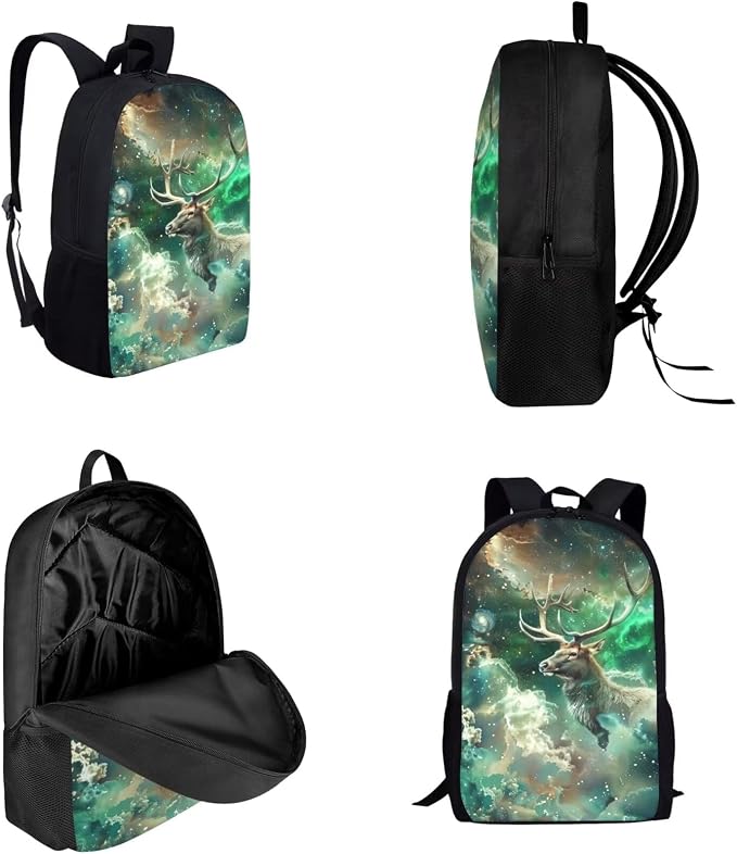 17 Inch Animal Print School Backpack And Lunch Box Set for Kids Lightweight Fantastic Galaxy Deer Backpack for Boys Girl Sturdy School Bag with Insulated Lunchbox Pencil Case Student Bookbag - Image 3