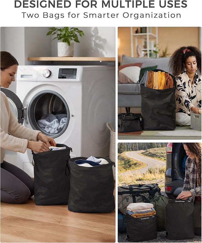 Travel Laundry Bag, Pump-Free Vacuum Compression Dirty Clothes Bag, Reusable Waterproof & Washable Laundry Bag, Wet and Dry Bag, Ideal for Suitcases, Road Trip Essentials (2 Pcs, M+M) Black - Image 6