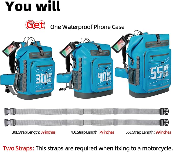 MORXPLOR Dry Bag Waterproof,5L/10L/20L/30L/40L/55L Roll Top Dry Bag Backpack with WaterProof Phone Case for Swim,Kayak - Image 2