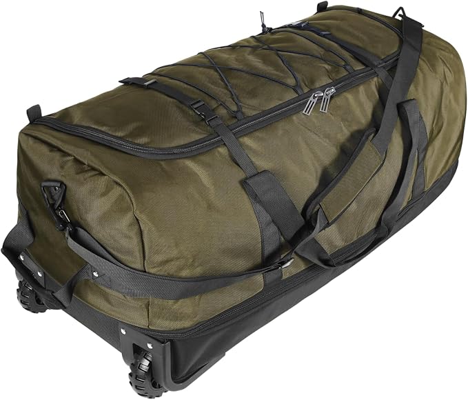 Bagenerous 110L/140L Expandable Soft-Sided Foldable Duffle Bag with 2 Rubber Wheels,Packable 32” Rolling Carry-On with Multi-Pockets & Compartments,Army Green by Bagenerous
