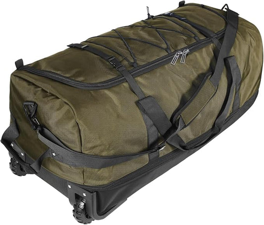 Bagenerous 110L/140L Expandable Soft-Sided Foldable Duffle Bag with 2 Rubber Wheels,Packable 32” Rolling Carry-On with Multi-Pockets & Compartments,Army Green by Bagenerous