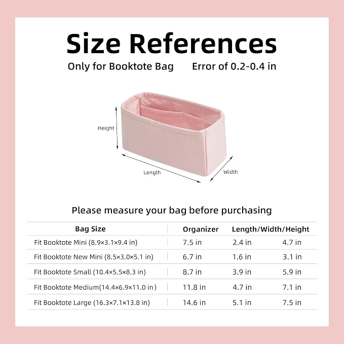 DGAZ Silk Purse Organizer Insert For Dior Book Tote mini/S/M/L，Silky Smooth Bag Organizer，Luxury Handbag & Tote Shaper（Pink，BT-Mini） - Image 7