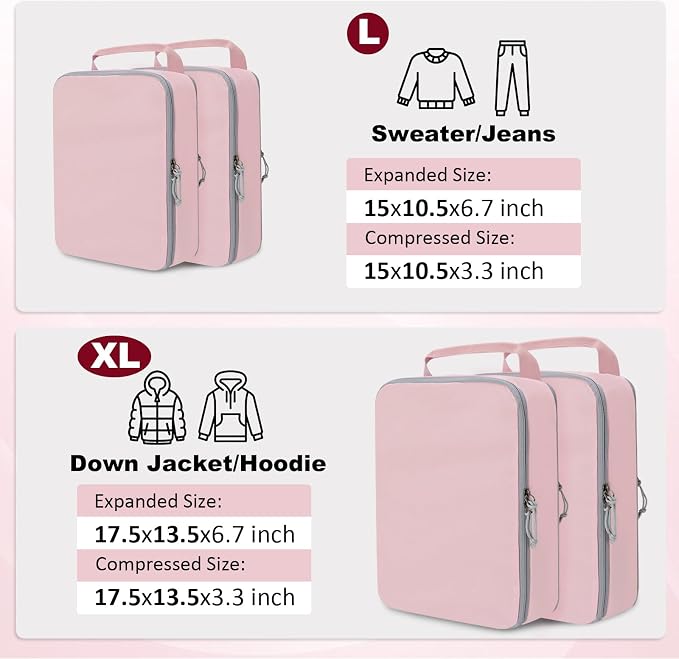 Extra Large Compression Packing Cubes for Travel Essentials, 2 Set Expandable Travel Cubes for Packing Compression Bags Luggage Suitcase Organizer, Pink - Image 4
