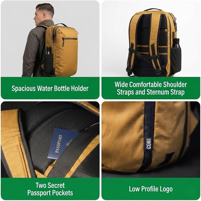 COR Surf Island Hopper TriCor™ Travel Backpack | Ultralight Carry On Backpack for Men & Women, Clamshell Suitcase Opening, Hidden Passport Pockets, Water Resistant, Laptop Travel Bag (28L Desert Sand) | Ultralight Diamond Grid Carry On for Men & Women,... - Image 3