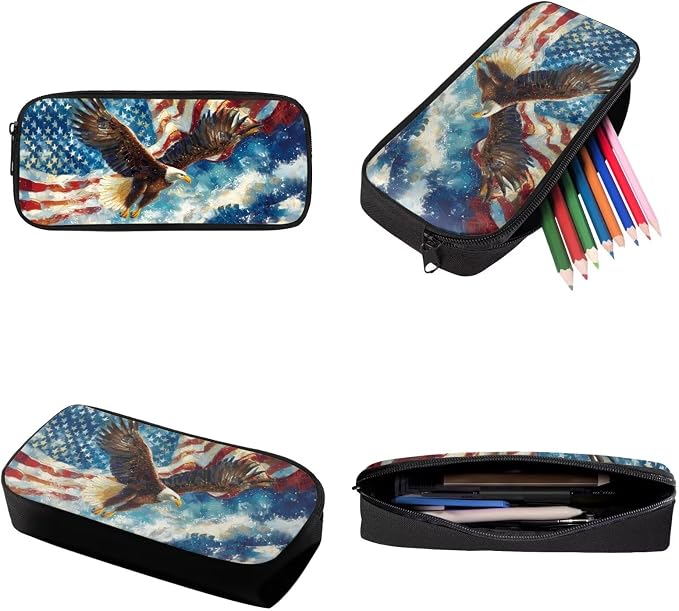 Bald Eagle American Flag Casual Daypack Set for Teen Girls, Backpack Set with Reusable Lunch Box and Pencil Case, Portable School Bag Set Suitable for Boys and Girls - Image 7