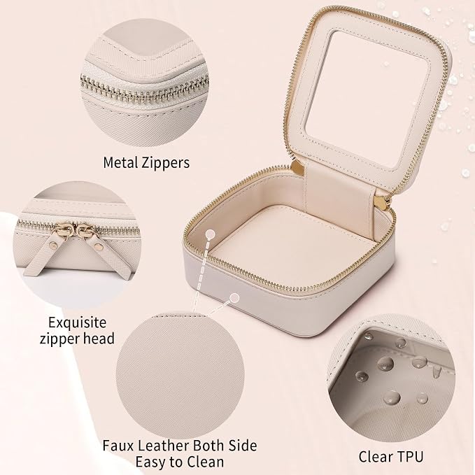 Clear Makeup Bag Set Portable Travel Cosmetic Bag and Toiletry Bag Women's Purse Pouch Cosmetic Stroage Organizer Bag with Zipper Car Essentials (Beige, M+Mini) - Image 4