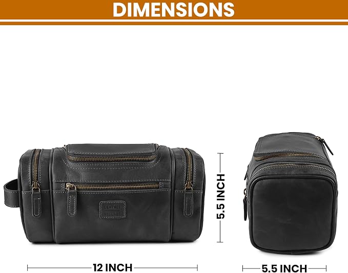 LEATHER VILLAGE Genuine Leather Travel Dopp Kit for Men & Women – Water-Resistant Large-Capacity Hanging Toiletry Bag for Travel, Grooming, Bathroom Organization, Shaving Essentials & Gym Use - Black - Image 5