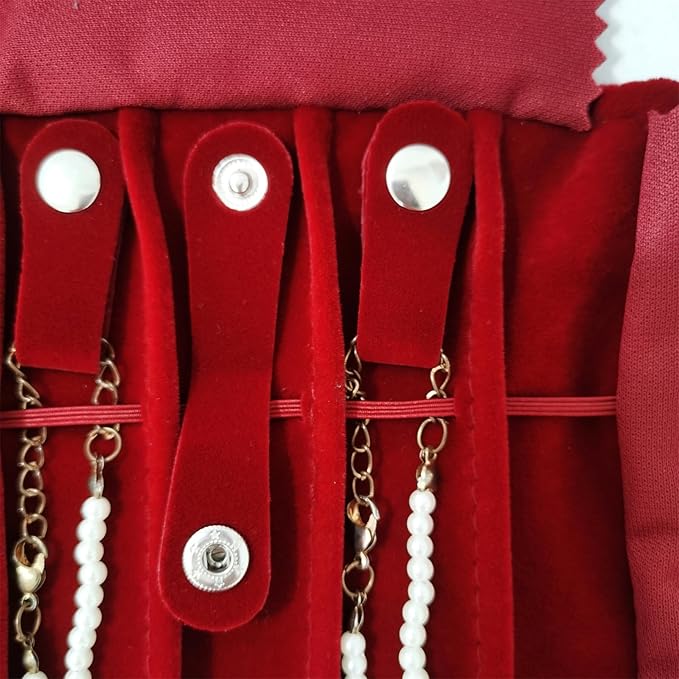 Travel Necklace Organizer, Tangle Free Jewelry Case, 16 Slots | Foldable,LightWeight Compact, Velvet Lining Jewelry Storage Bag for Chain Bracelet, Gift for Women Girls,Burgundy - Image 5