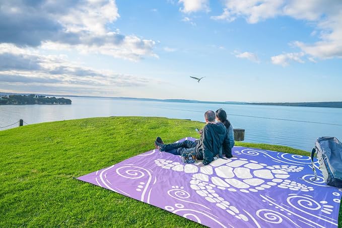 WEKAPO Beach Blanket Waterproof Sandproof Oversized Extra Large Sand Free Beach Mat with Stakes, Storage Bag - Essentials for Outdoor Beach, Picnic (Blue Purple Sea Turtle, 8 X 7 FT (1~4 Person)) - Image 9