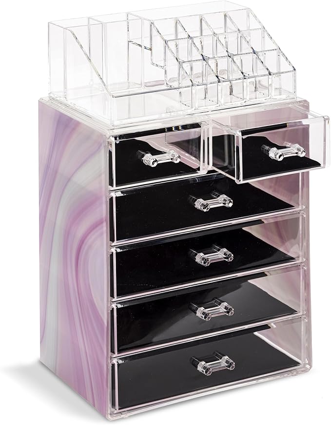 Sorbus Acrylic Makeup Organizer Set, 6-Drawer Vanity & Countertop Cosmetic Storage with Small & Wide Compartments, Tie Dye Makeup Storage for Brushes, Jewelry – Holiday Gift for Women & Teens by Sorbus