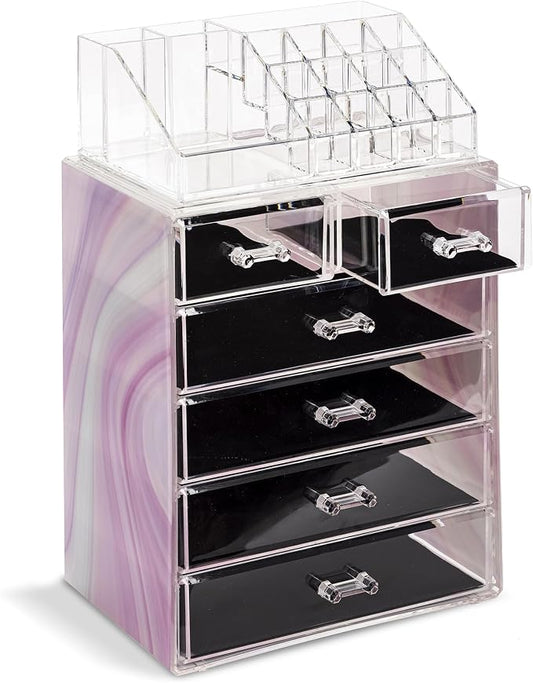 Sorbus Acrylic Makeup Organizer Set, 6-Drawer Vanity & Countertop Cosmetic Storage with Small & Wide Compartments, Tie Dye Makeup Storage for Brushes, Jewelry – Holiday Gift for Women & Teens by Sorbus