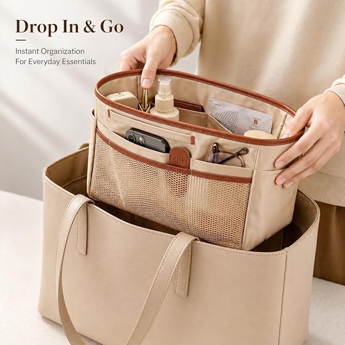 GIVLEFLY Purse Organizer Insert for Tote Bag, 13.78 Inch Satin Bag Organizer, Multi Pocket Handbag Organizer for Everyday Totes - Image 5